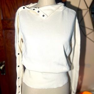 Tommy Hilfiger Women's Button Turtle Neck & Sleeve Sweater | White | Cream |